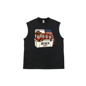 Vintage Busch Light Apple Washed Tank Top - Retro American Flag Cowboy Beer Cooler Graphic Sleeveless Tee, Unisex Oversized Casual Vest, Western Country Aesthetic for Men & Women