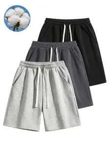 3-Pack Men’s Shorts, 45% Cotton Summer Basic Knee-Length Pants, Elastic Drawstring, Loose Straight Fit, Skin-Friendly Breathable Knit Fabric, Versatile for Casual Wear, Sports, and Home Use