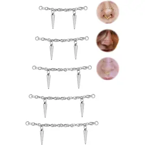 5 count Surgical Steel Across Top Nose Rings Chain for Women Nose Studs Nostril Chain for Women Men Chain Nose Piercing  Black, ,