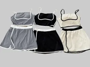 Tennis Uniform Dress Set for Women Color Block Yoga Skirt with Built-in Shorts Padded Sports Bra Top Anti-Exposure Athletic Wear Breathable Moisture-Wicking Fabric Cropped Camisole Top with Black Trim