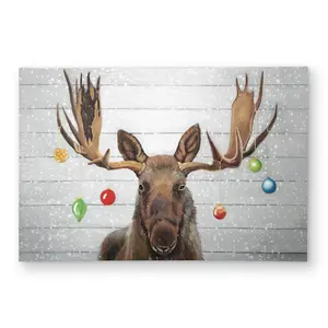 Begin Home Decor C1ROAR46W6DLY0 4 x 6 ft. Moose Has Christmas Balls - Rustic Gray Outdoor Area Rug - Rectangle