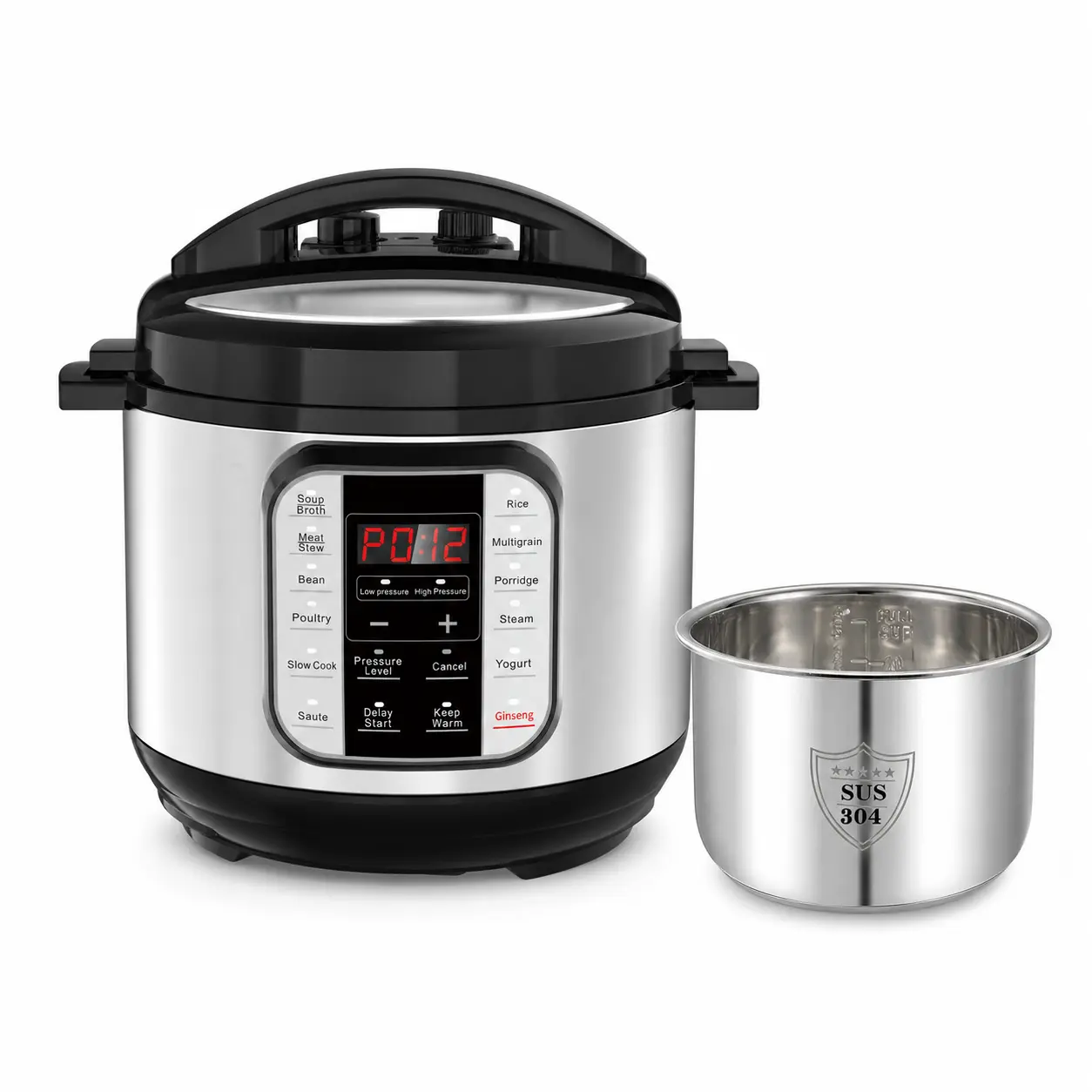 6-Qt 12-in-1 High Pressure Electric Cooker, 304 Stainless Steel Inner Pot, Multifunction Kitchen Cooking System, High Pressure Cooker