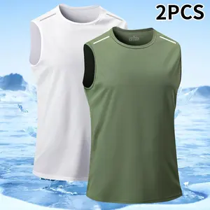 Men’s two-piece summer outdoor casual tank top set, solid-color sleeveless men’s outdoor apparel suitable for hiking and everyday outdoor wear