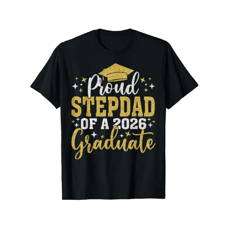 Menswear Oversized Short-Sleeve Round Neck Streetwear T-Shirt - Proud Stepdad of a 2026 Graduate Graphic Tee for Class of 2026 Seniors
