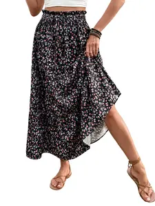 Women's Summer A-Line Floral Print Elastic Waist Casual Skirt, Stylish, Chic and Comfortable, Perfect for Everyday Wear