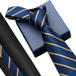 3-piece set - Men's business ties - 3.15inch wide faux polyester material with gold stripes, college-style professional wedding formal wear accessories, exquisite design, durable construction