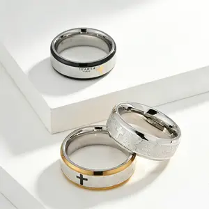 Stainless steel cross ring for men and women, cool prayer scripture index finger ring, everyday versatile jewelry, gift option.