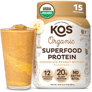 KOS Organic Plant Based Protein Powder, Chocolate Peanut Butter - Delicious Vegan Protein Powder Meal Replacement - Keto Friendly, Gluten Free, Dairy Free & Soy Free - 2.4 lbs, 28 Servings