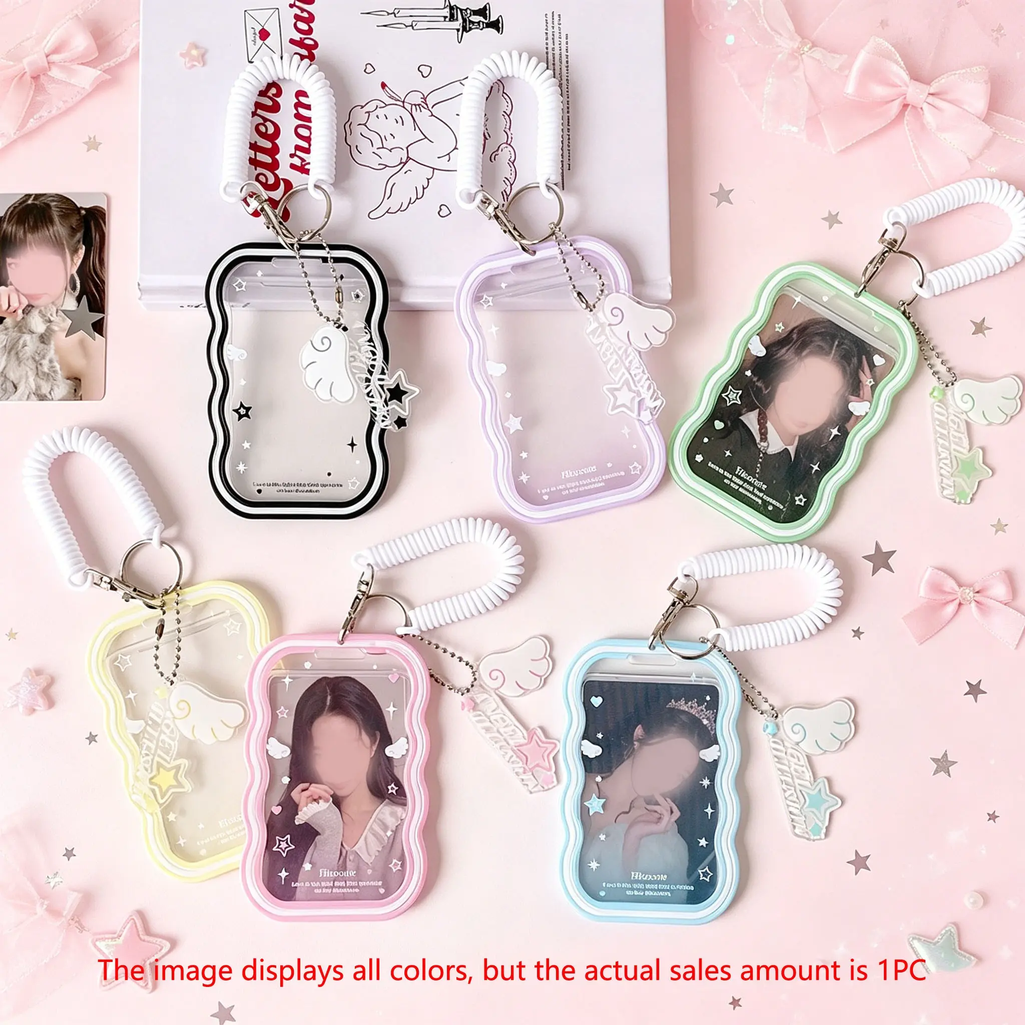 Wing Card Holder for Students, Ripple Design Three-Inch Polaroid Storage Case, Idol Small Card Display Stand, Hanging Accessory, Lanyard Card Holder, Lanyard Badge Holder, Badge Holder With Lanyard