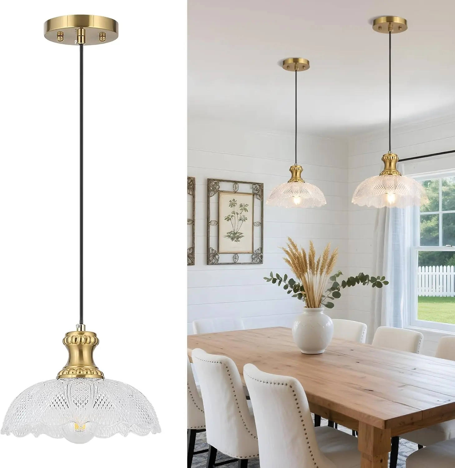 Island Pendant Lights for Kitchen, Clear Glass Pendant Light Fixtures, Modern Farmhouse Hanging Light for Kitchen Island Sink Dining Room Bedroom Cafe Bar, E26 Base (Crystal, 1 Pack)