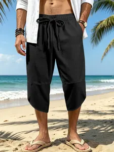 Men's Summer Fashion Waffle Knit Seven-Quarter Pants, Loose Wide Leg Pants, Y2K Street Style Casual Sweatpants, Breathable Summer Bottoms