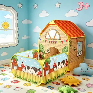 Kids' Garden Farm Villa Tent with Ball Pit | Large Portable Foldable Yellow Playhouse | Pop-Up Castle Tent | Outdoor Party & Beach Toy | Holiday Gift (Birthday/Christmas/Thanksgiving/Halloween) | No Accessories, Lights or Balls