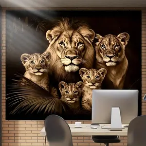 Name 1 PC 2D Flat Oversized Lion Family Wall Artistic Decorative Stylish Modern Polyester Wall Hanging for Interior Decoration Indoor Use High Quality