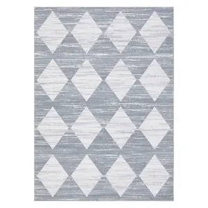 8 x 10 ft Polyester Grey Rectangular Living Room Bedroom Dining Room Modern Geometric Diamond Print Machine Washable Area Rug