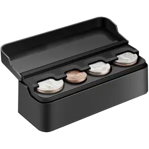 Universal Car Coin Holder & Change Organizer, Easy-Access Dash-Mounted Coin Storage Tray, Vehicle Coin Keeper Suitable for Most Cars, Pickup Trucks & SUVs (Black)