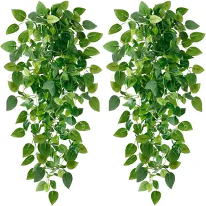 Hanging  2 count Artificial Hanging   Ivy Vine Faux Pothos Vines Artificial Ivy Leaves Greenery  for Room Patio  Indoor Outdoor Shelf Wall Garden Decor(No Baskets)
