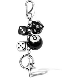 choice of all Dice Keychain Charm 8 Ball Keychain with Star Charm and Whistle Cute Bag Charm Jeans Decoration Lucky Gift