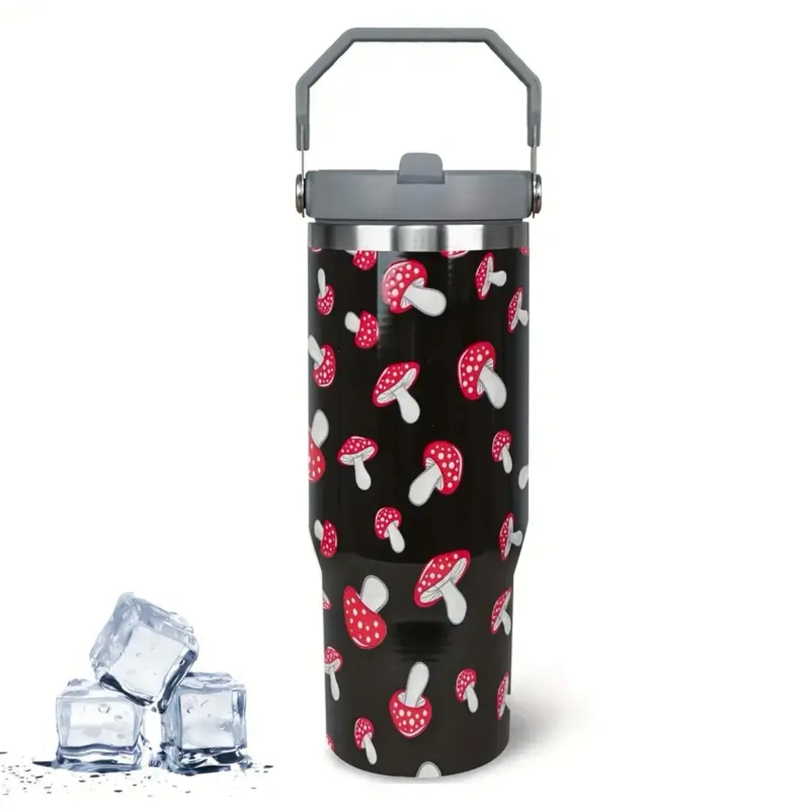 30 Oz Mushroom Tumbler with Handle and Flip Straw - Leak Proof Insulated Coffee Mug for Women, Mushroom Lovers and Gifts - Drinkware, Flasks