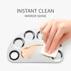 Makeup Mixing Palette, Stainless Steel Semicircle Tray with Spatula for Cosmetic Blending