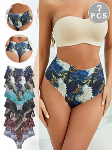 Women's All Over Marble Print Brief, Soft Comfy Breathable Seamless Panty for Daily Wear, Underwear for All Seasons, Breathable Seamless Knicker