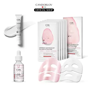 Candorlov Pink Collagen Care Set - Collagen Lifting Gel Mask, Ceramide Serum & Boosting Glass Cream - Anti-Aging, Hydrating, Moisturizing Skincare