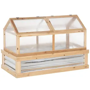 2-in-1 Raised Garden Bed + Cold Frame Greenhouse – Natural Wood. Use Cover Alone or with Bed. Openable Polycarbonate Roof. Galvanized Steel Bed + Fir Wood Frame. Open-Bottom Design