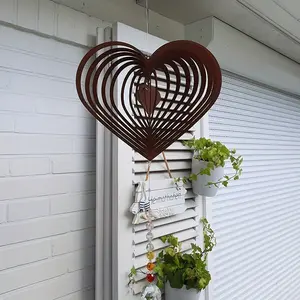 Rustic Metal Spiral Heart Wind Chime | 9.45 Inch Naturally Rusted Iron Hanging Decor for Garden Balcony Indoor Outdoor | Vintage Accent for Father's Day Independence Day Labor Day | US Year-Round Outdoor Art Ready