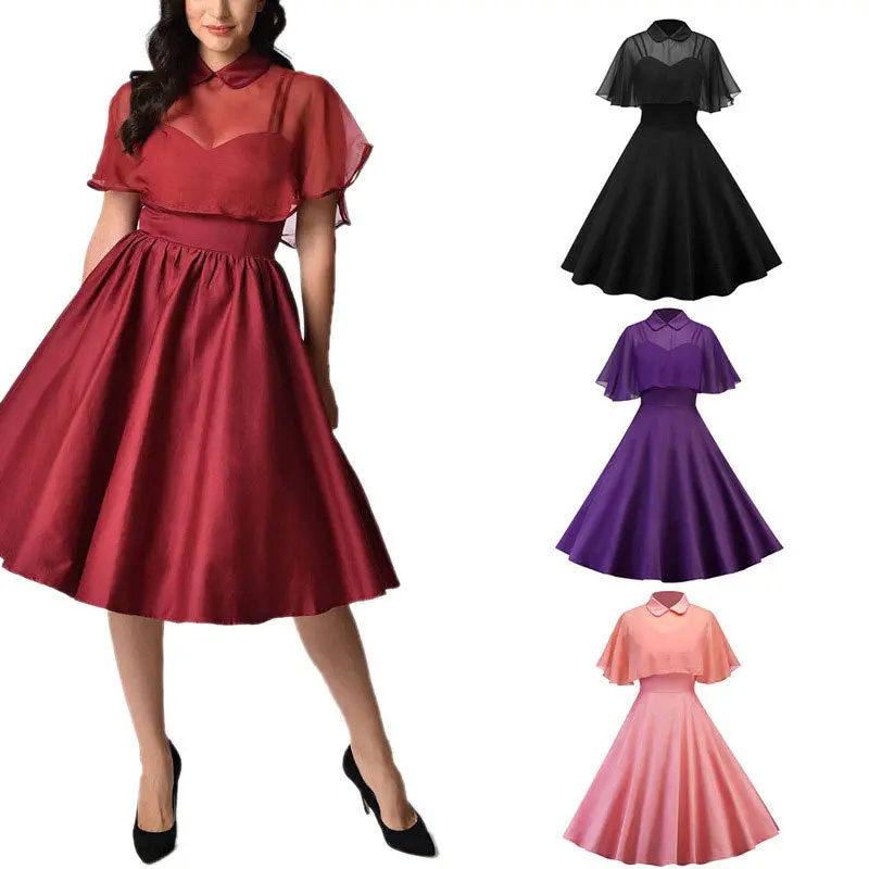 Cape Shawl Doll Collar Midi Dress