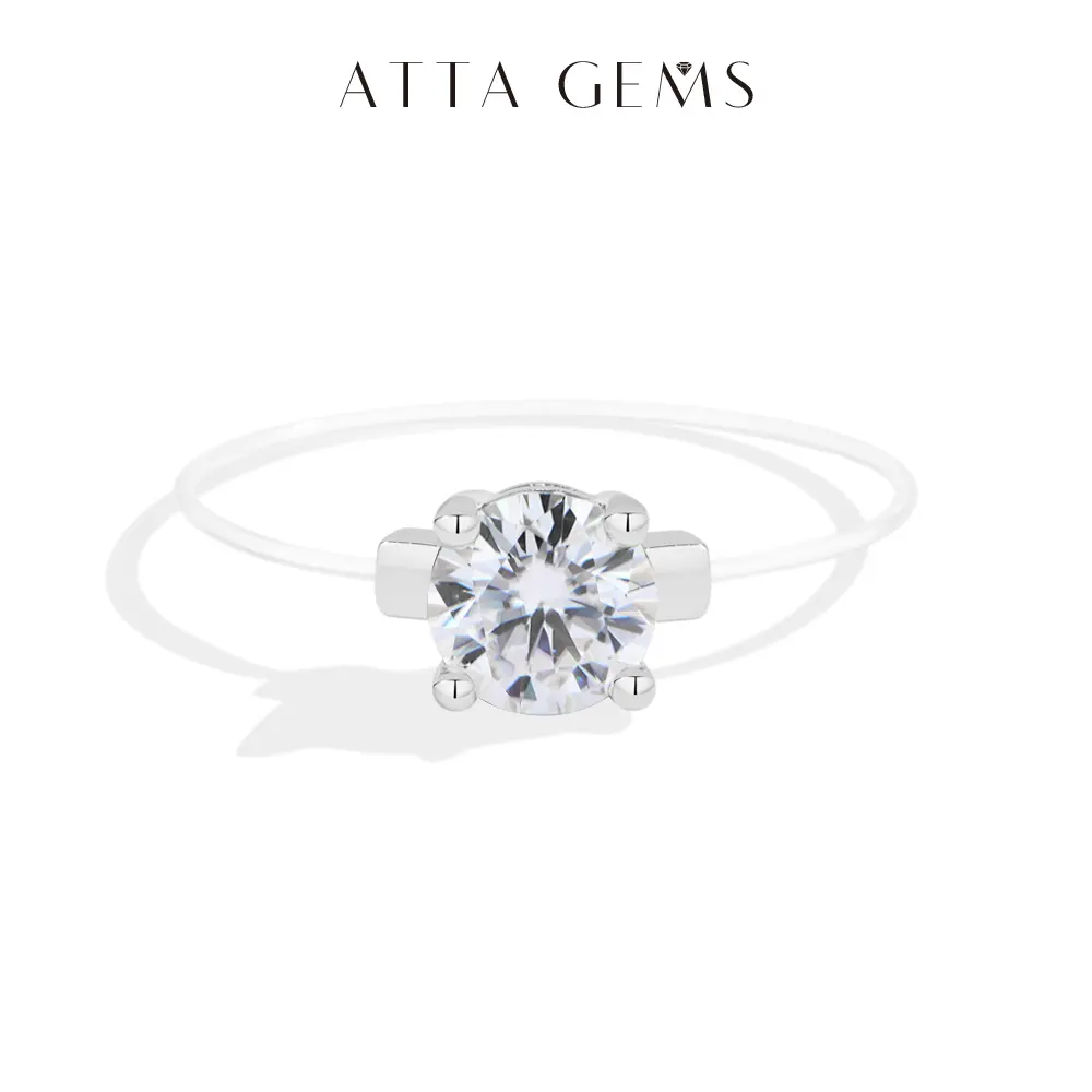 ATTAGEMS Sparkling Moissanite Ring - Certified Round Cut Lab Gem (0.1ct, 0.5ct, 0.6ct), Invisible Band, Exquisite Petite Women’s Daily Wear Birthday Gift Jewelry R380, Rings,summerwins