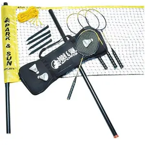 212 MAIN Outdoor Badminton Pro Set - Aluminum Telescopic Pole, Official Size, Pre-Measured Badminton Rackets