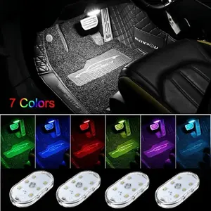 4Pcs Car LED Lights Interior Wireless Color-Changing Ambient Lighting with 6 Bright LED Lamp Beads Portable USB Rechargeable Car Interior Led Night Light for Car Decor