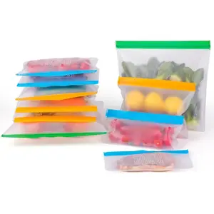 10-Pack Reusable Freezer Bags – Dishwasher Safe, BPA-Free, Leak-Proof Silicone Food Storage Bags with Date Recording for Meal Prep & Kitchen Organization (2 Gallon, 4 Sandwich, 4 Snack Bags)