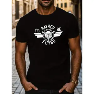 Men's Pilot-Themed "I'd Rather Be Flying" Aviation T-Shirt - Casual Short-Sleeve T-Shirt, Suitable for Aviation Events and Everyday Wear - Machine-Washable Crew Neck Top with Fighter Jet Design felony