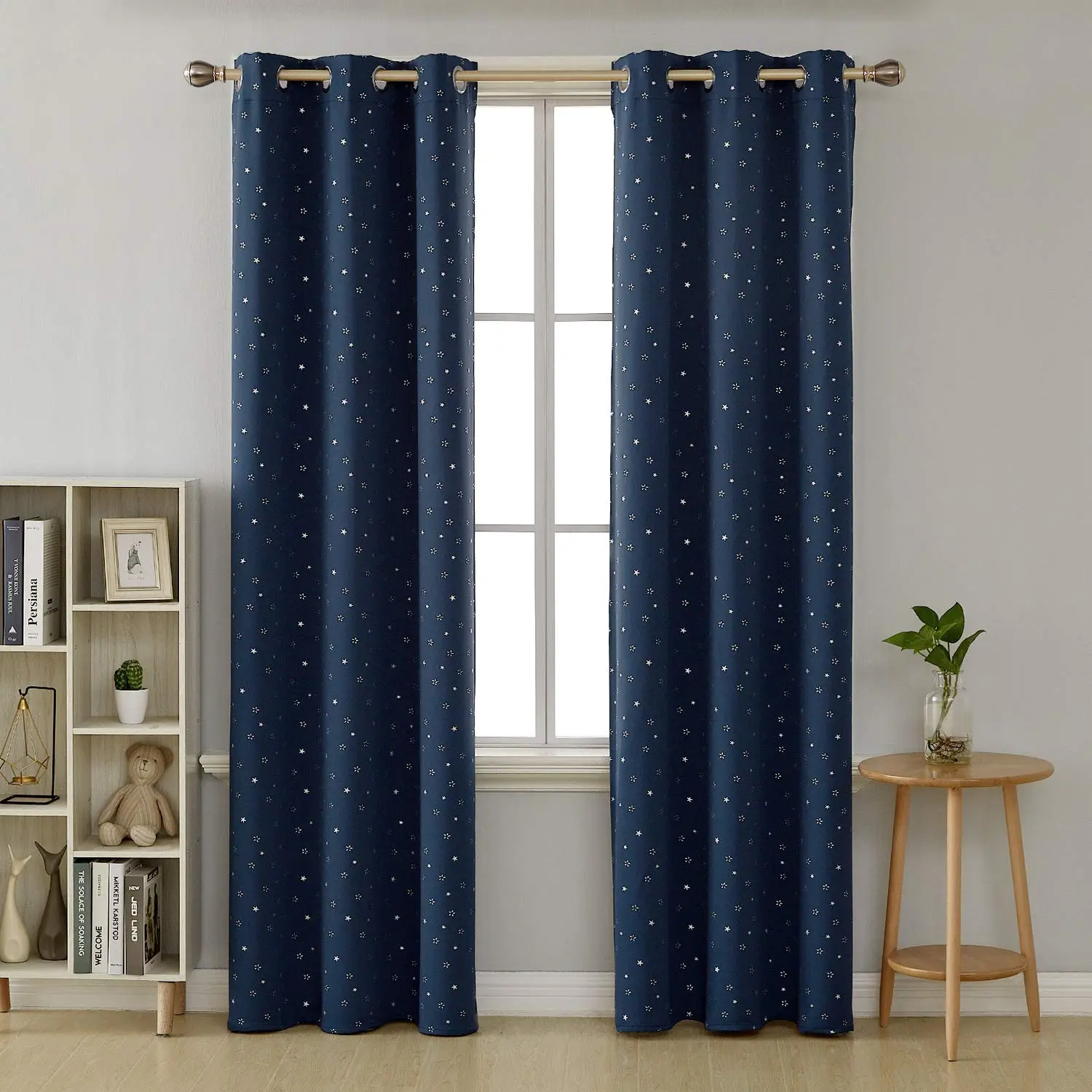 Deconovo Blue Star Print Blackout Curtains, Thermal Insulated Grommet Window Drapes for Kids Room, Blackout Bedroom Curtains