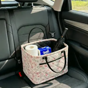 Quilted Fabric Storage Basket Rose Print Organizer, Romantic Floral Fabric Bin for Bedroom Closet Nursery and Bathroom Storage, Cute Laundry Basket Alternative,Elegant Cottagecore Home Decor Accessory for Apartments, Dorm Rooms and Cozy Aesthetic Lovers