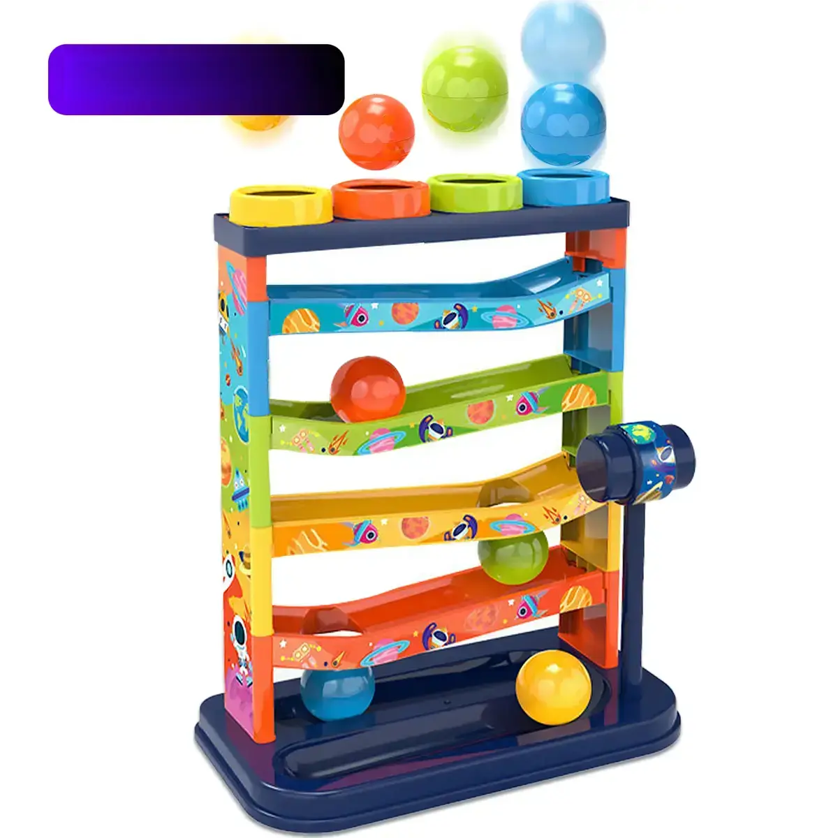 Unisex ABS Plastic Colorful Rolling Ball Track Toy Set for 18-24 Months Toddlers - Learning Through Play, Problem-Solving Skills, Bright Colors, Baby Entertainment, Multi-Activity Playset with 1 Hammering Game, Random Color Balls