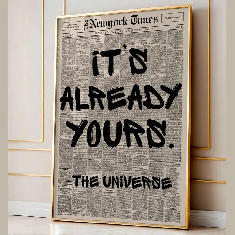 Unframed Vintage "It's Already Yours" Bordered Paper Poster, Artistic Aesthetic Typography Quote Print, Vintage Letter Print, Inspirational Positive Affirmation Room & Home Wall Decor, Quote Prints