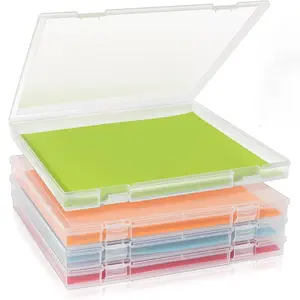 10.5x10.5 Inch Scrapbook Paper Storage, 4 Pack Plastic File Storage Box with Colorful Tab, Stackable Board Game Storage for Paper File, Photo, Craft Supply, Board Game, Office Supply, Vinyl Sheet