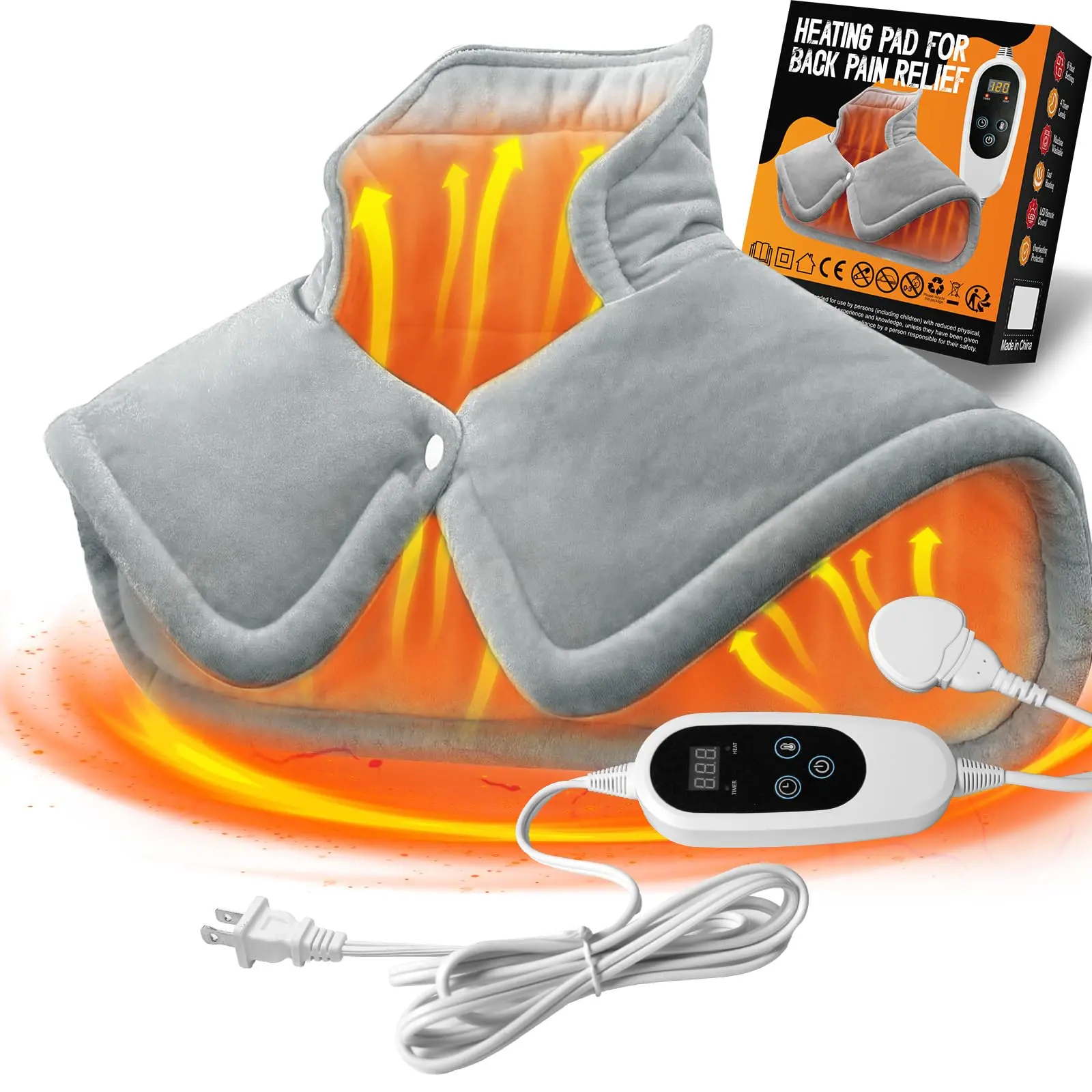 EVEREASY Multifunctional Heating Pad for Neck & Shoulders Pain Relief, 22.8"x16.5" XL Weighted Electric Wrap (2lb), Adjustable Heating Temperature (6 Settings), 4 Timers, Silver Grey Home Appliance Gift for Adults