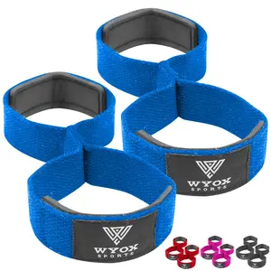 WYOX Figure 8 Weight Lifting Straps for Weightlifting Heavy Duty Deadlifting Workout Straps | Wrist Wraps Gym Equipment Gear Men Women PAIR (Blue)
