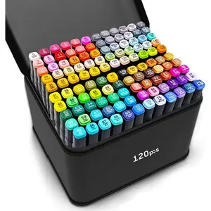 120 - Color Alcohol Marker Set with Double - Tips and Blending Function: Professional Permanent Sketch Markers for Adult Coloring and Illustrations, Complete with Organizing Feature Art Supplies Craft Supplies pencil case