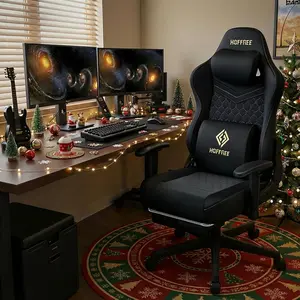 HOFFREE Gaming Chair Suede Fabric with Pocket Spring Cushion Massage Gaming Chairs with Footrest 165° Reclining Game Chairs for Adults Ergonomic Computer Chair for Gaming Office Black