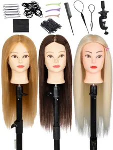 Human Head Model with 80% Real Human Hair, Ideal for Makeup and Hairstyling Practice, Includes Clamps and Stand for Professionals, Wig Tool