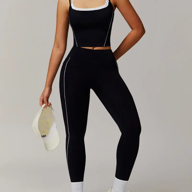 Women's Colorblock 2 in 1 Sports Cami Top & Leggings Tracksuit Set, Casual Sleeveless Top & Skinny Pants Two-piece Set for Yoga Gym Workout, Ladies Sportswear for Spring & Fall, Yoga Clothes Set, Gym Wear, Workout Sets