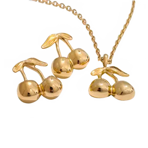 Trendy Cherry Stud Earrings & Necklace Set
