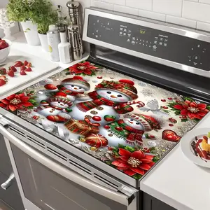 Christmas Snowman Design Non-Slip Rubber Grill Mat, Stove Panel Protector, Holiday Decor Gift, Durable Kitchen Decoration
