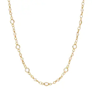 1928 Jewelry Channel Crystal & Faux Pearl Link Chain Necklace 18"