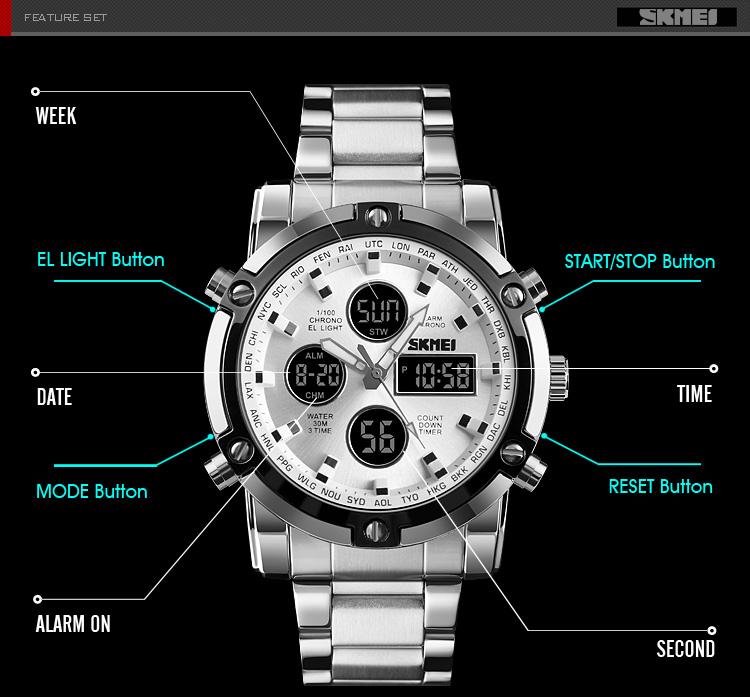 SKMEI Men's Fashion Wristwatch - 48mm Round Face Metal Case, 30M Waterproof, Stainless Steel Strap, 3 Time Zones, Nightlight, Dual Time Display, Timer, Calendar, Alarm, Unique Gifts for Man, Fashion Men's Accessories SKMEI Men's Fashion Wristwatch - 48mm Round Face Metal Case, 30M Waterproof, Stainless Steel Strap, 3 Time Zones, Nightlight, Dual Time Display, Timer, Calendar, Alarm, Unique Gifts for Man, Fashion Men's Accessories