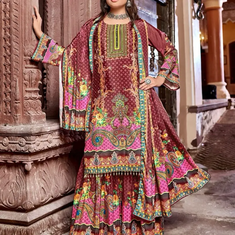Women Pakistani  digital print plazo party wear suit wedding jeans mirror work pure crepe
