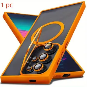 Samsung Galaxy S26/s25/s24/s23 Smartphone Case, Shockproof Camera Ring Stand Heavy Transparent Cover Compatible Magnetic Cap + Lens Protector